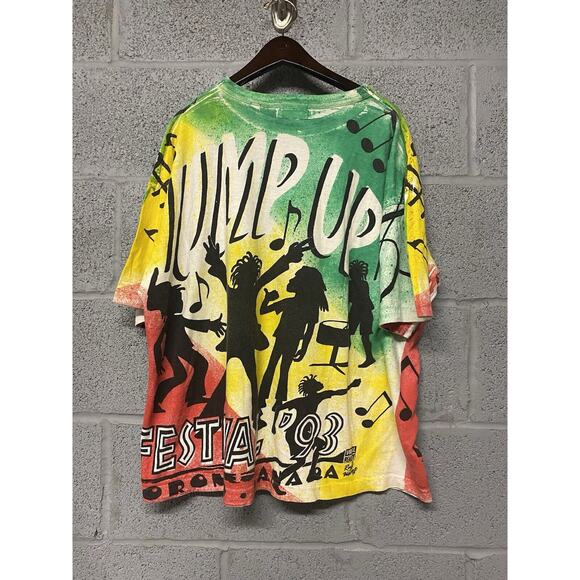 Vintage 1993 Jump Up Music Festival Concert AOP T Shirt Sz L Reggae Tie Dye Band - Picture 2 of 6